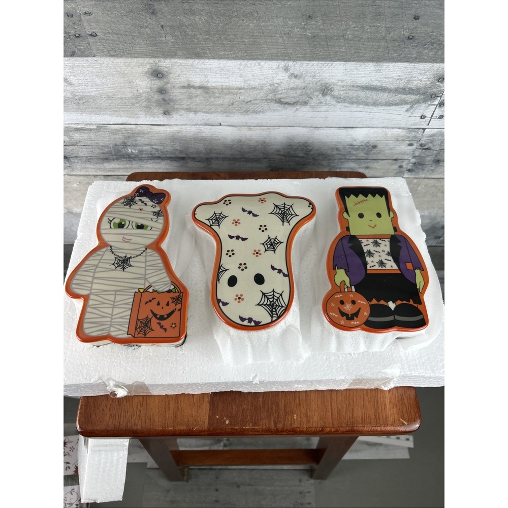 NEW NIOB 3 Halloween Trinket Boxes Temptations By Tara QVC Mummy Ghost & Frank